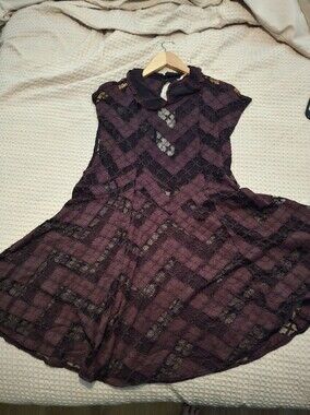 Free People Purple Lace Chevron Fit-and-Flare Dress